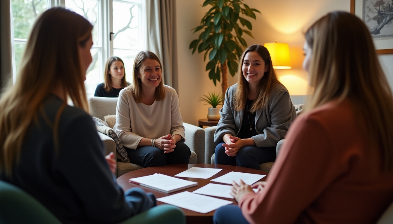 A supportive group meeting, indicating community and emotional support.