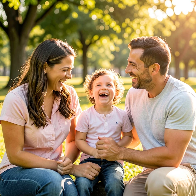 Happy adoptive family bonding in the park