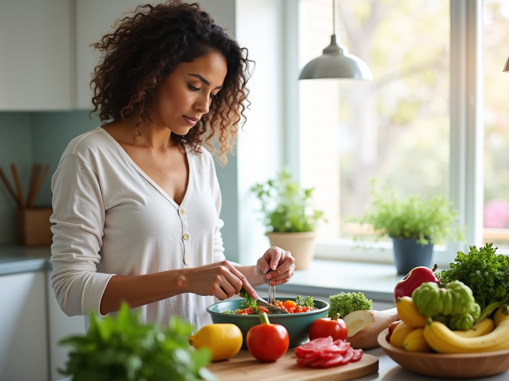 Preparing a nutritious meal to combat weight gain from fertility medications.