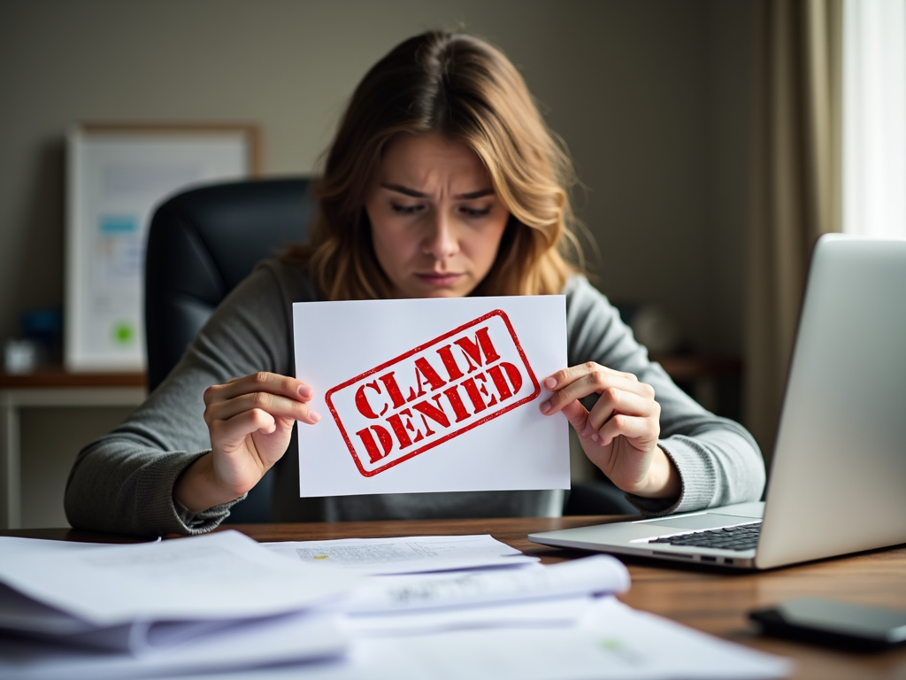 Person reacting to a denied insurance claim letter
