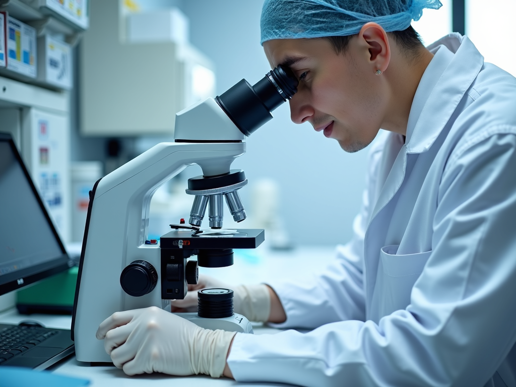 Lab technician examining embryos
