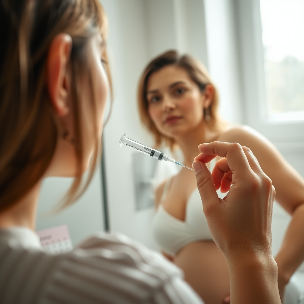 Woman self-administering gonadotropin injection at home