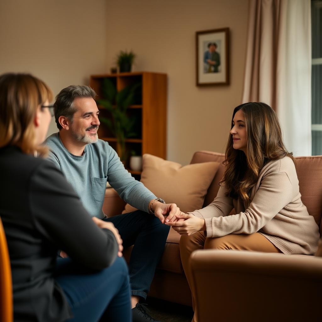 Couple receiving emotional support from a therapist during infertility journey.