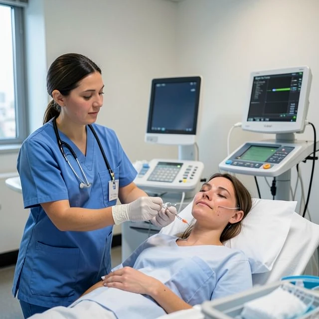 Woman receiving fertility treatment in a clinic setting