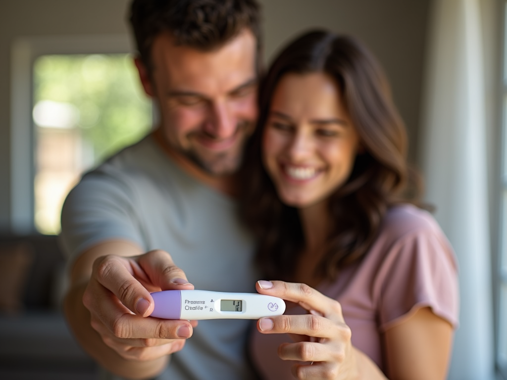 Couple joyful over positive pregnancy test