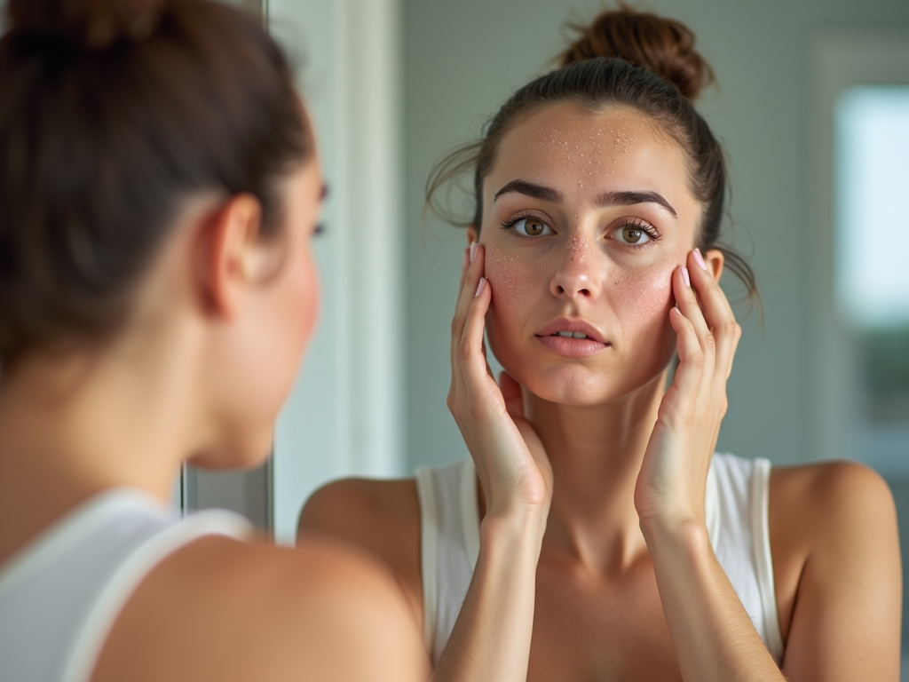 Woman facing PCOS symptoms like acne and hair growth.