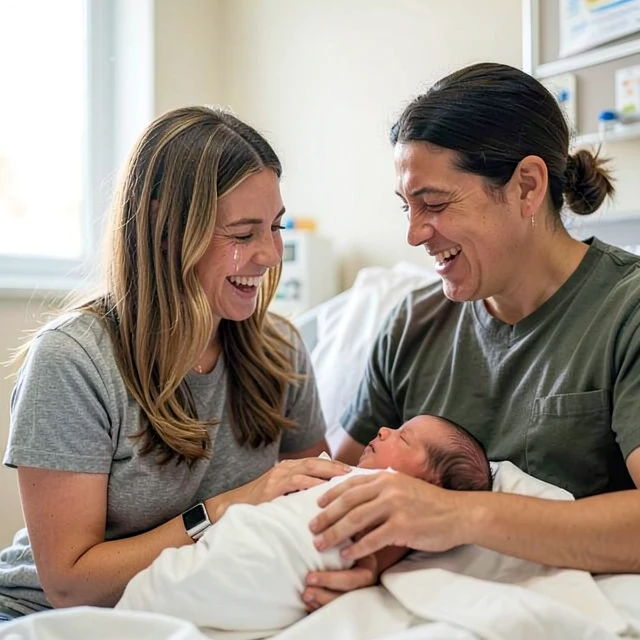 Adoptive parents meeting their newborn