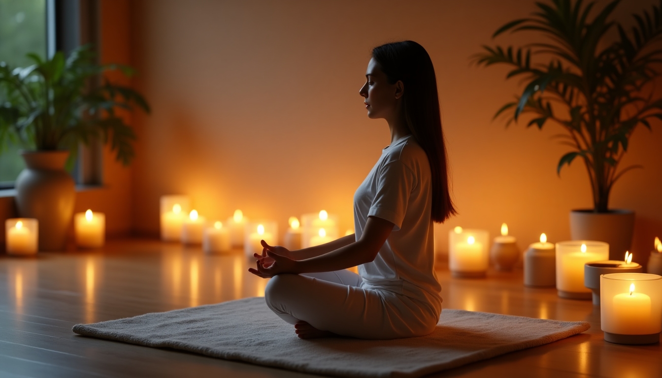 A tranquil meditation space with candles