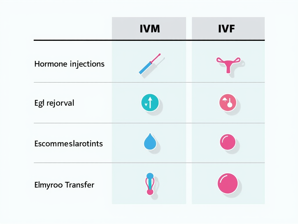 Infographic comparing IVM and IVF processes.