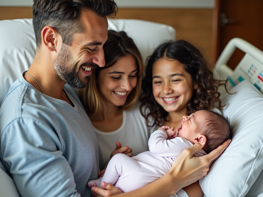 Family celebrating the arrival of their baby after overcoming infertility