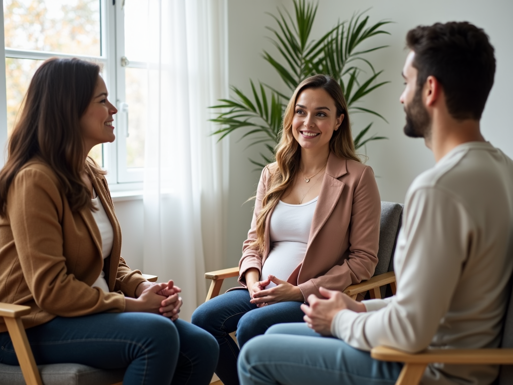 Couple receiving emotional support during fertility treatment counseling.