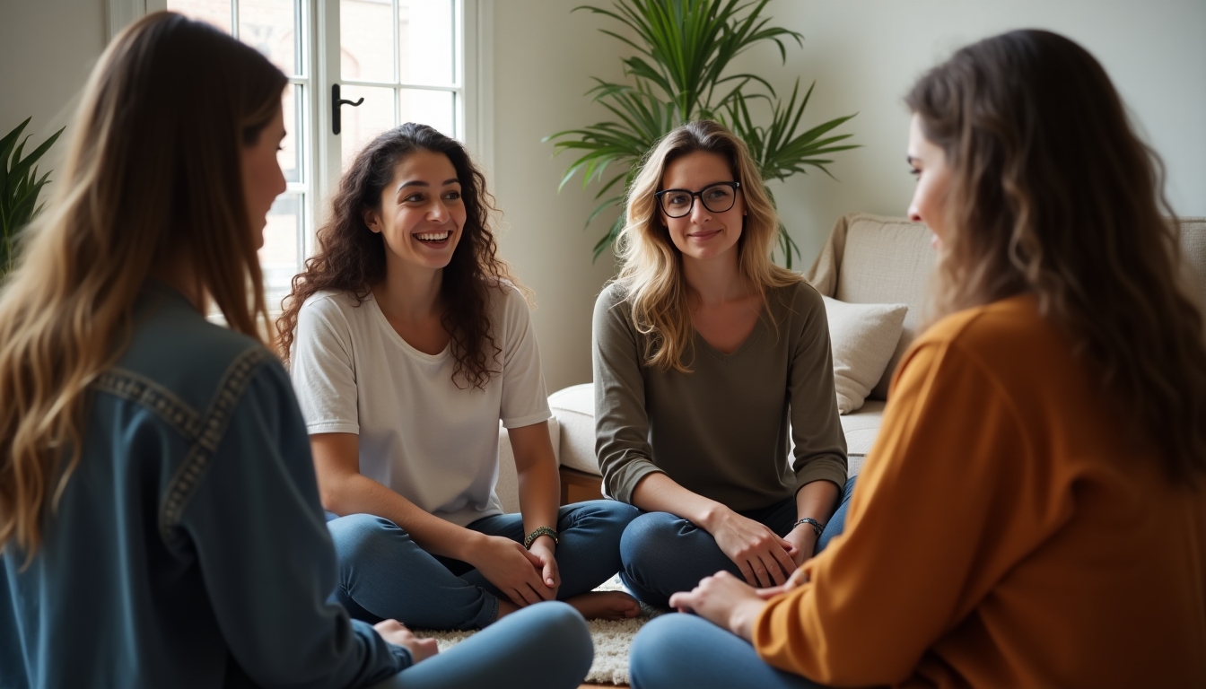 A woman in a support group sharing her fertility journey, highlighting emotional support during treatment.