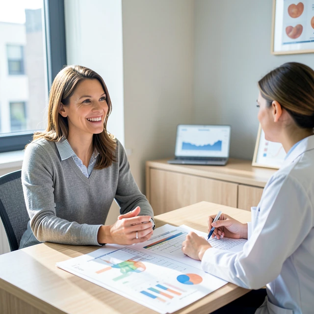 Woman in her mid-30s consulting a fertility specialist about age-related preservation options