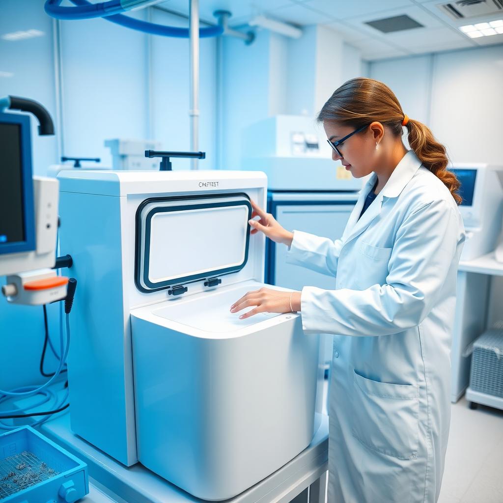 A scientist manages egg freezing in a state-of-the-art fertility clinic laboratory.