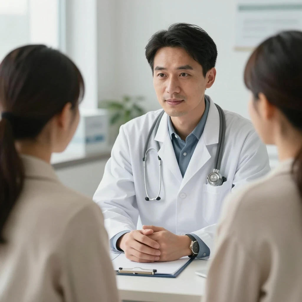 Doctor consulting with couple about male infertility treatment