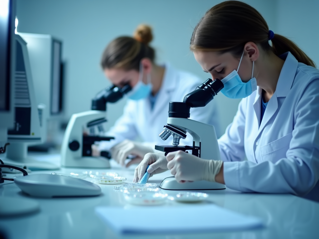 Embryologists preparing embryos in an IVF lab