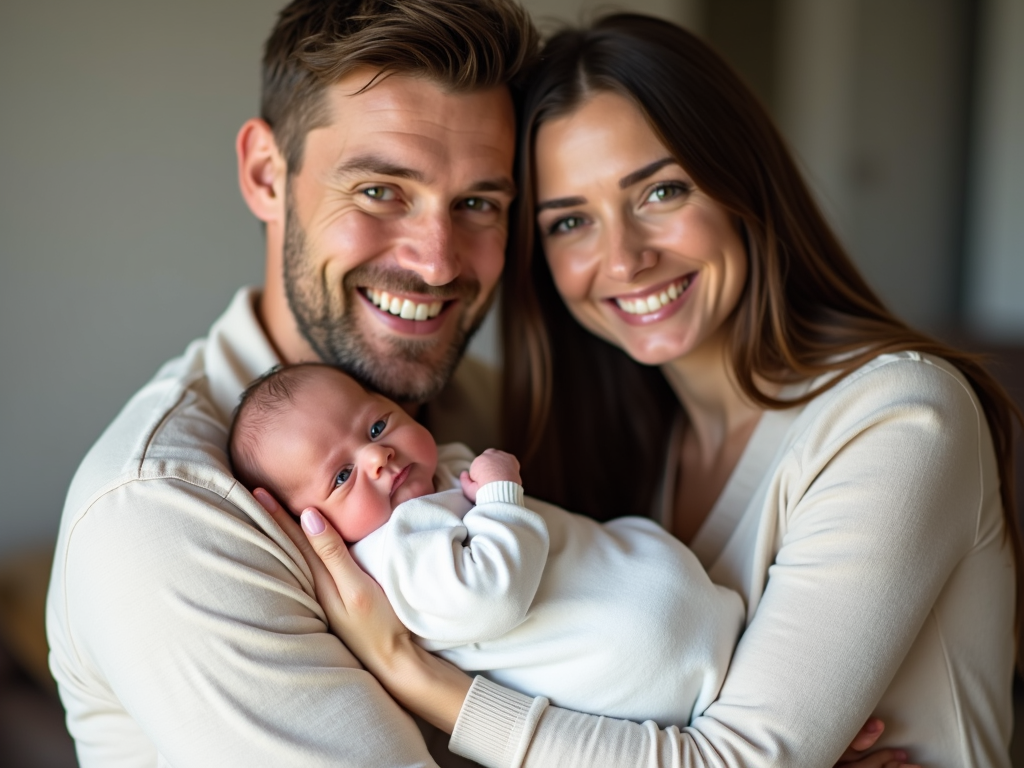 Happy couple with newborn