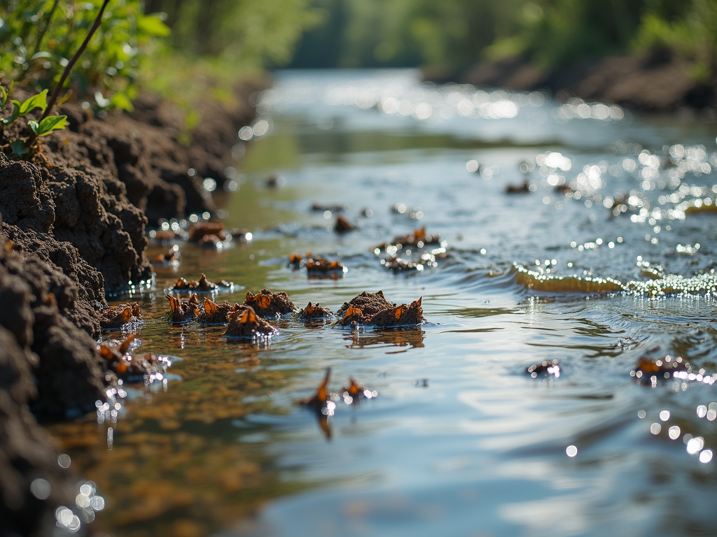 Polluted river with debris