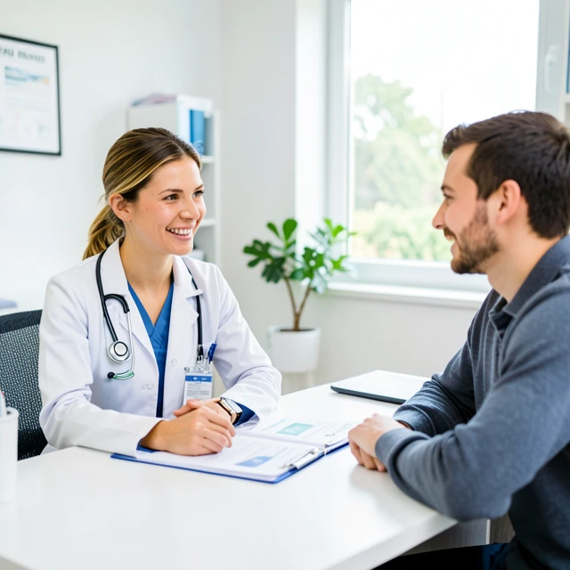 Fertility doctor in consultation with a hopeful couple