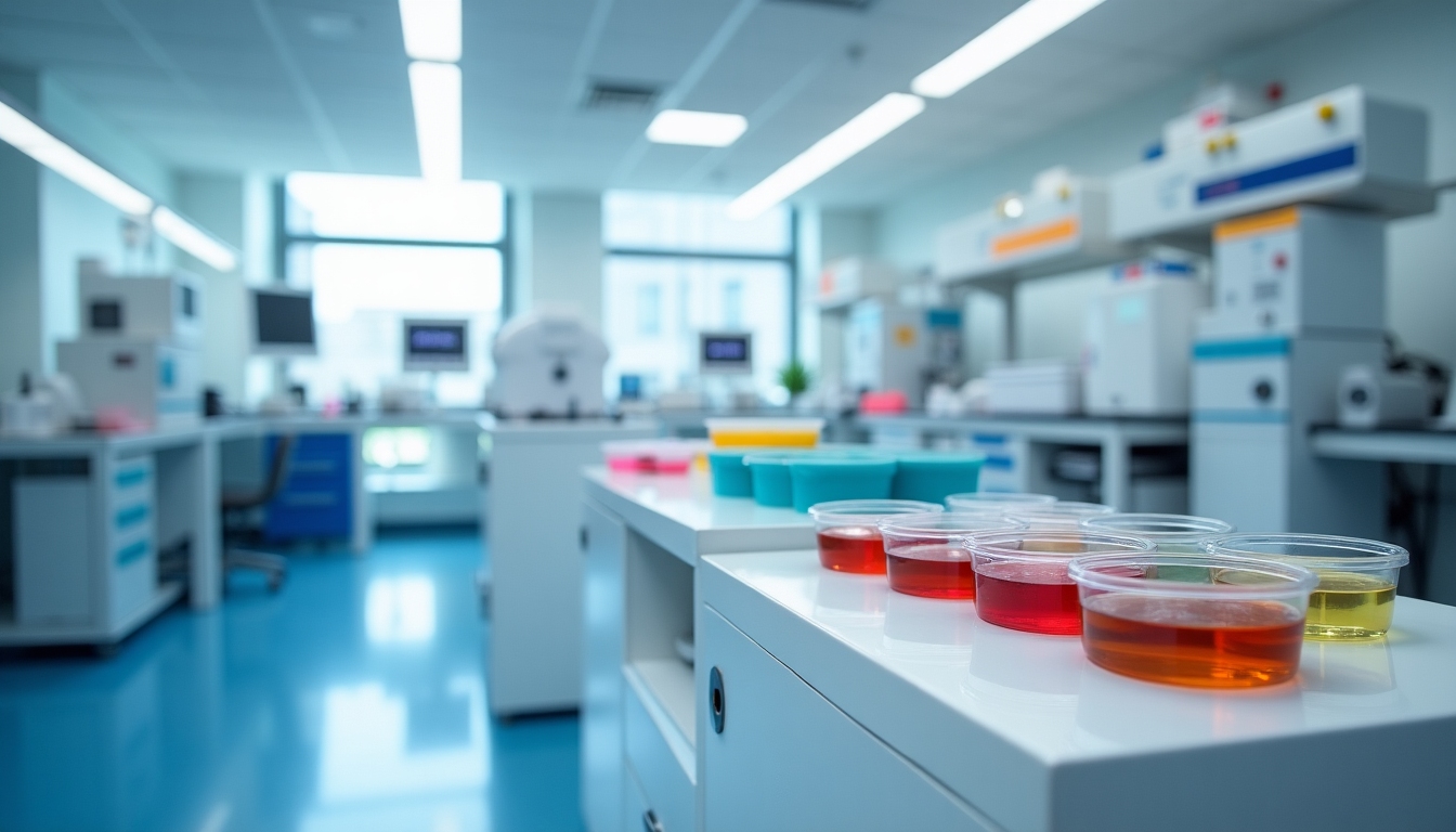 Laboratory setting with petri dishes and medical equipment used in IVF processes.
