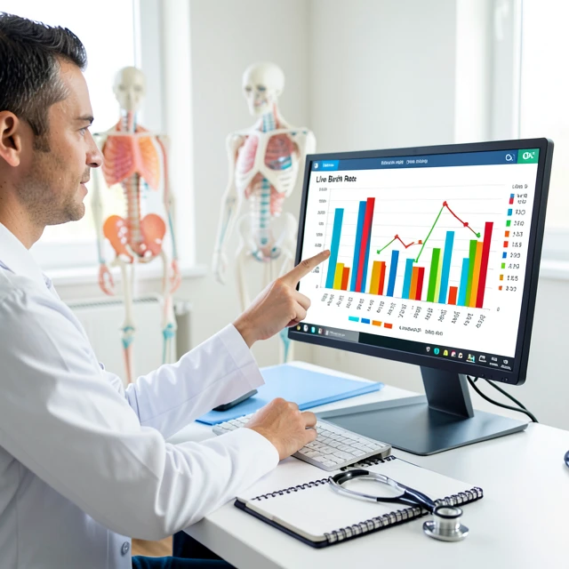 Doctor explaining IVF success rates by age using charts