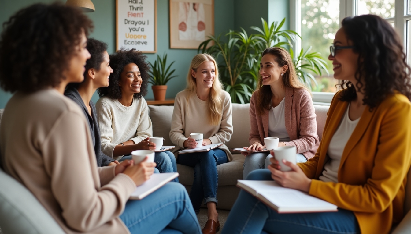 A diverse group of women sharing experiences and supporting each other in overcoming reproductive health challenges.